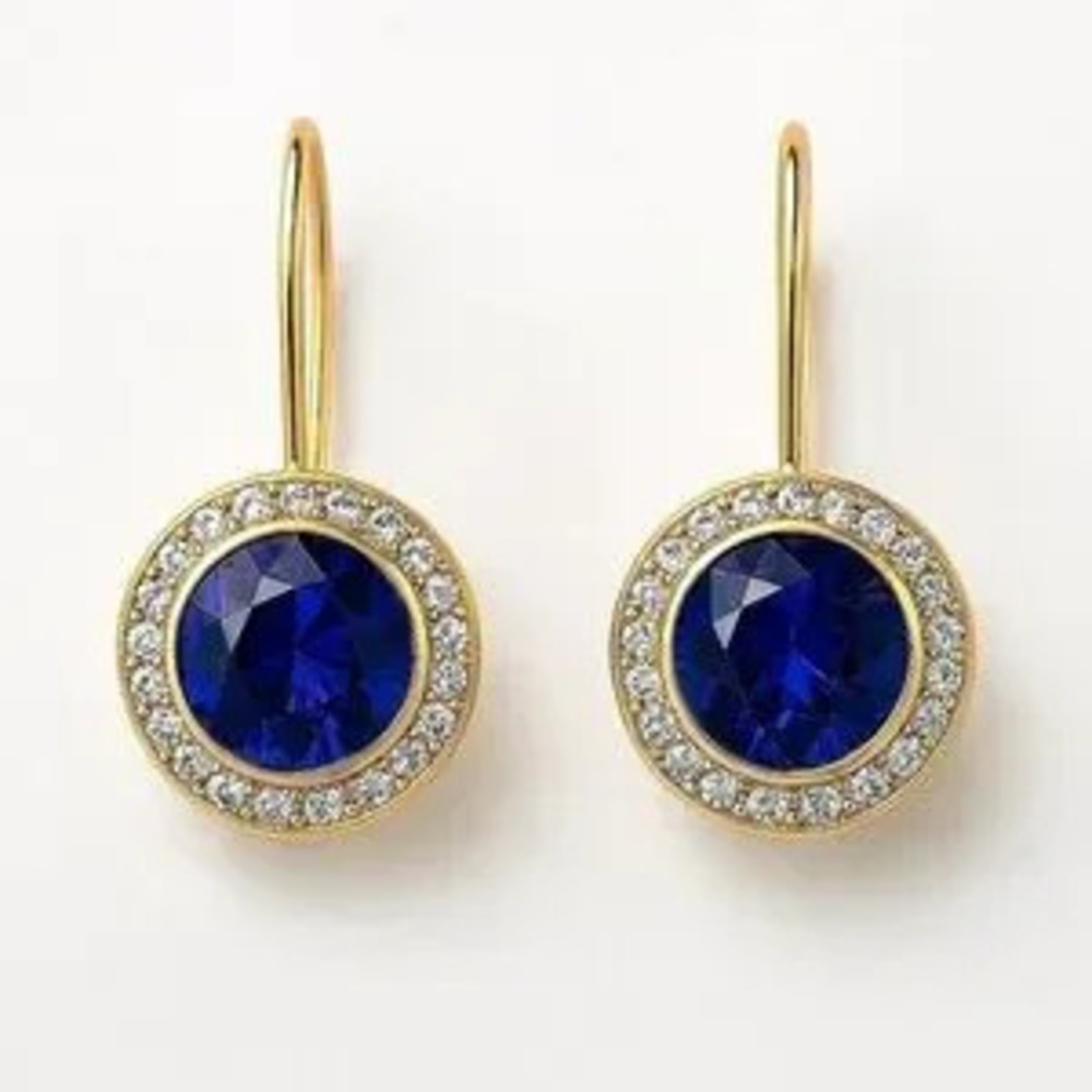 ?? Elegant Gold Earrings With Blue and Clear Zirconia ??